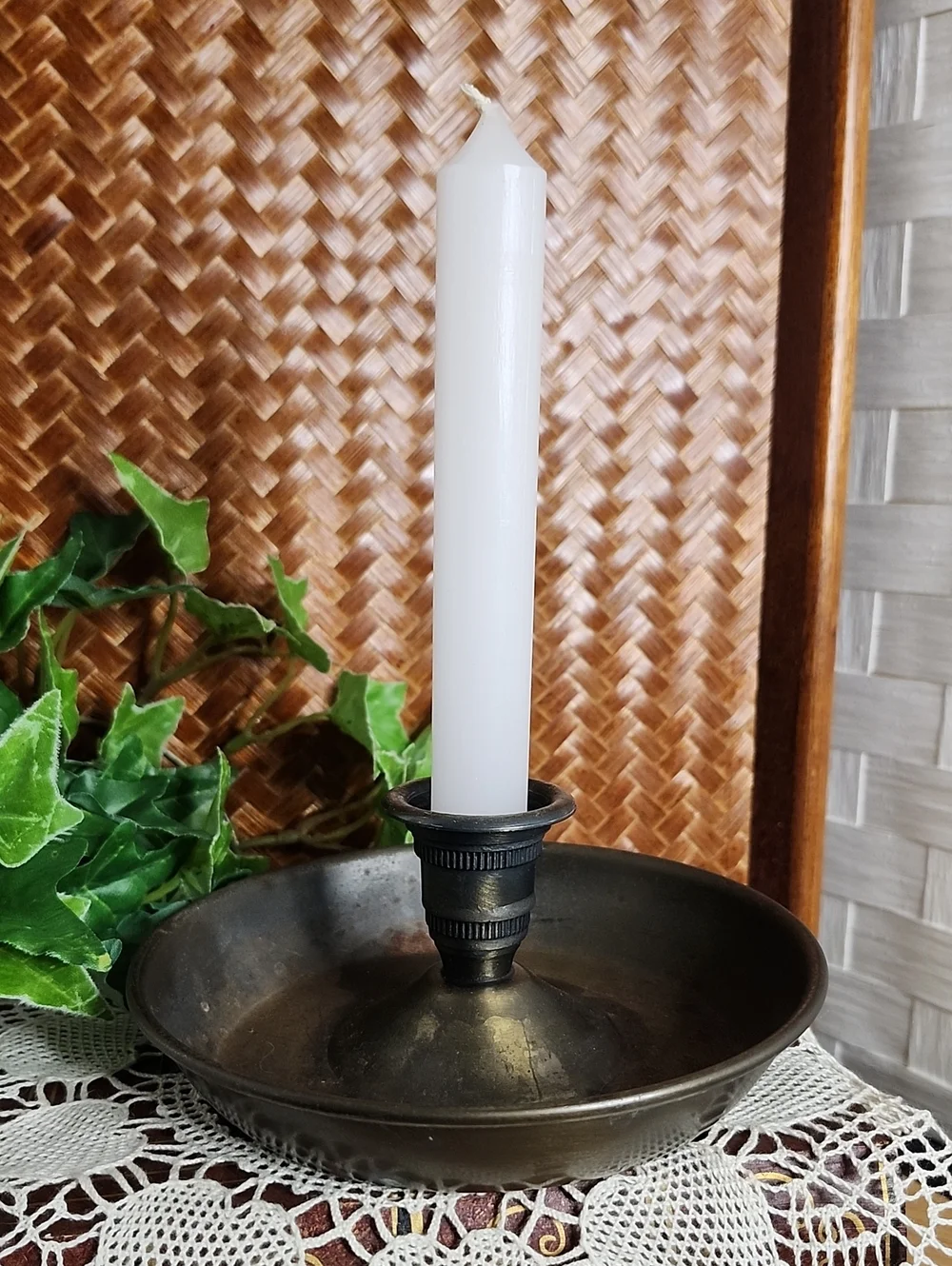 👉*VTG* PRINCESS HOUSE HERITAGE RUSTIC BRASS CHAMBERSTICK & HURRICANE SHADE 9x6